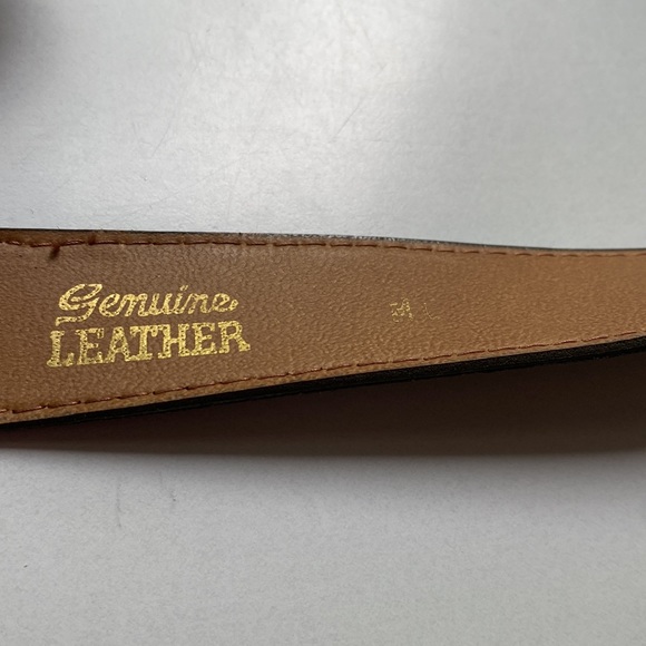 Leather Statement Belt Medallion Butterfly Genuine Leather Brown Gold Metallic‎